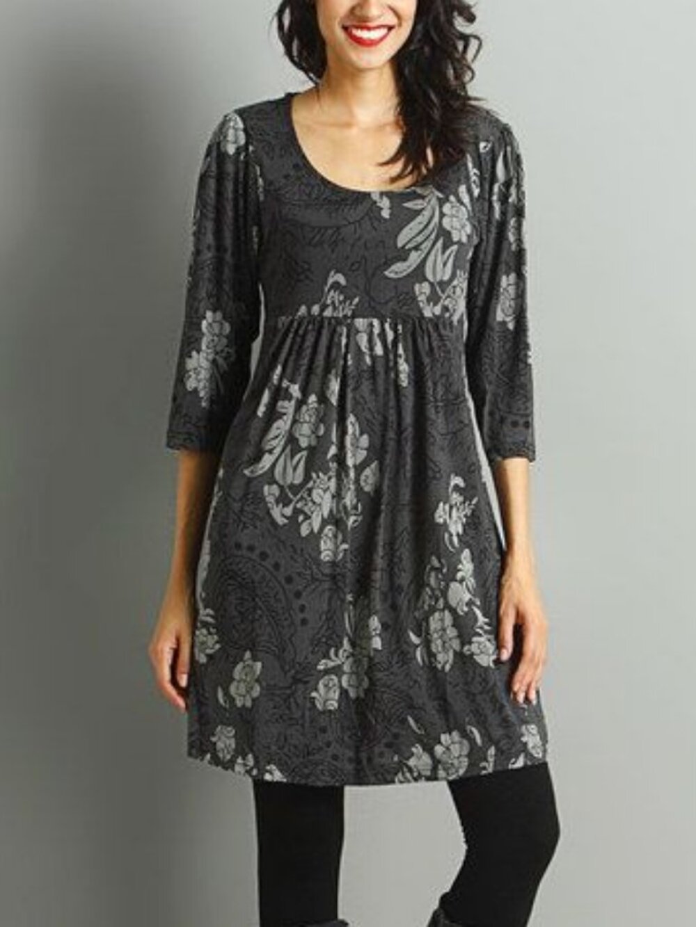 Reborn Dress Women's Size XL Black Gray Floral 3/4 Sleeve Scoop Neck Like New - Picture 9 of 16